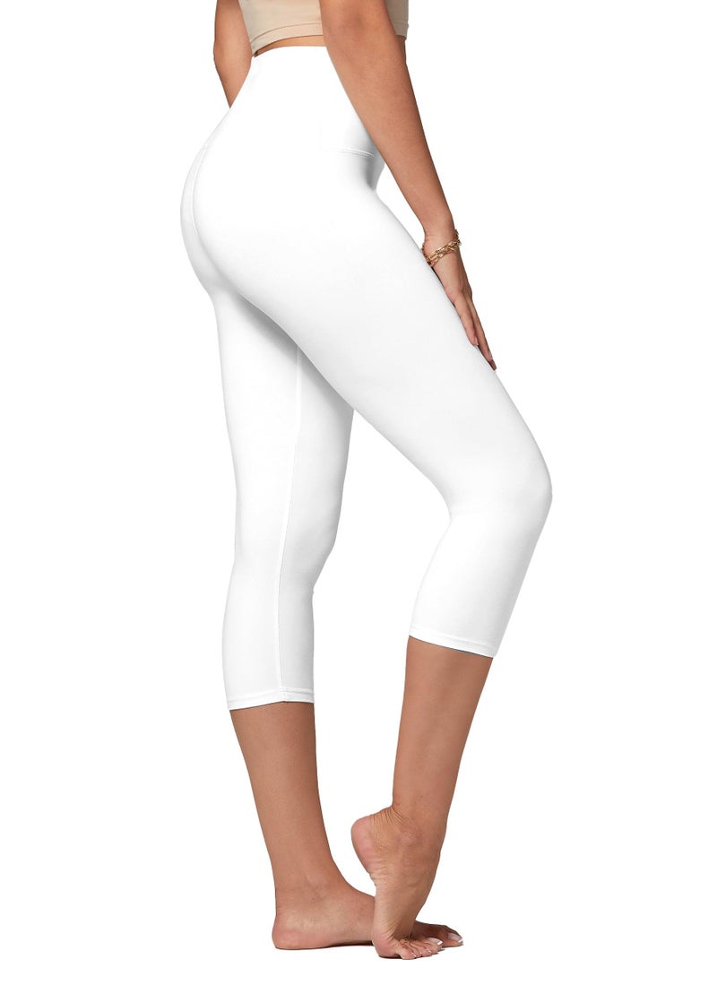 Conceited Capri Leggings for Women - Soft - High Waist Tummy Control - Essential - Regular and Plus Size - White - XX-Large - 3X-Large - Image 1